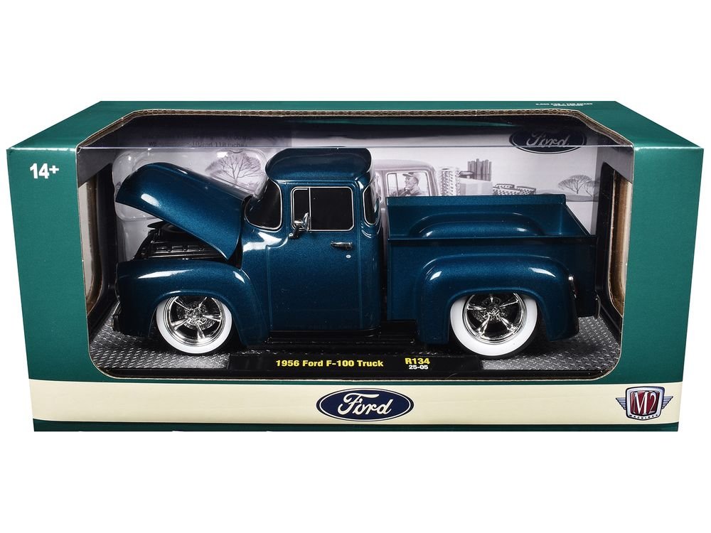 1956 Ford F-100 Pickup Truck Blue Metallic Limited Edition to 6650 pieces Worldwide 1/24 Diecast Model Car by M2 Machines view 3