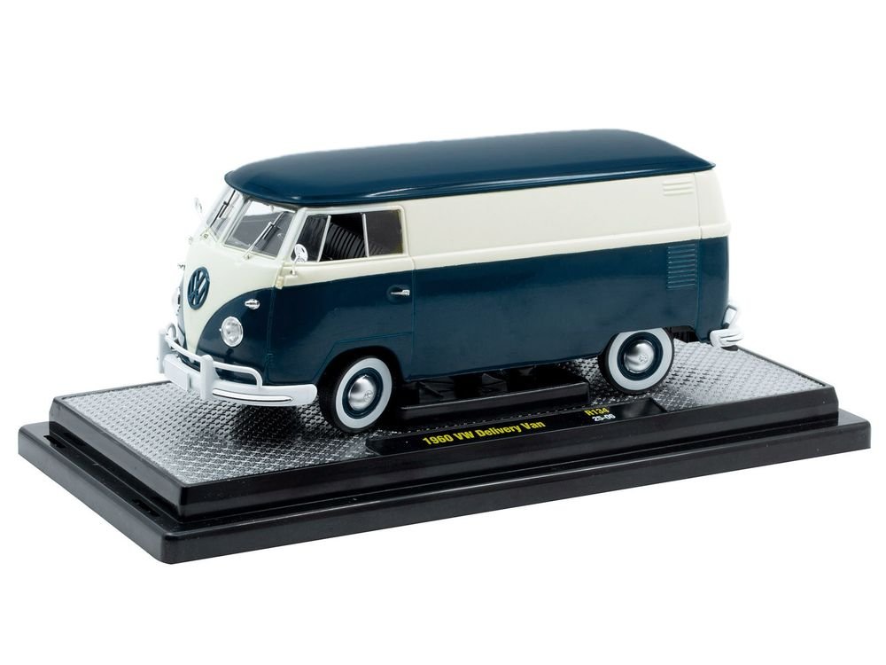 1960 Volkswagen Delivery Van Blue and White Limited Edition to 6650 pieces Worldwide 1/24 Diecast Model Car by M2 Machines view 2