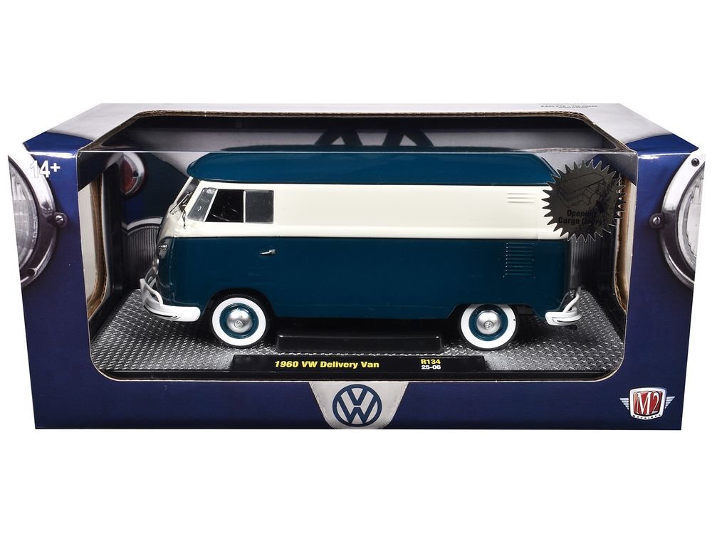 1960 Volkswagen Delivery Van Blue and White Limited Edition to 6650 pieces Worldwide 1/24 Diecast Model Car by M2 Machines view 3