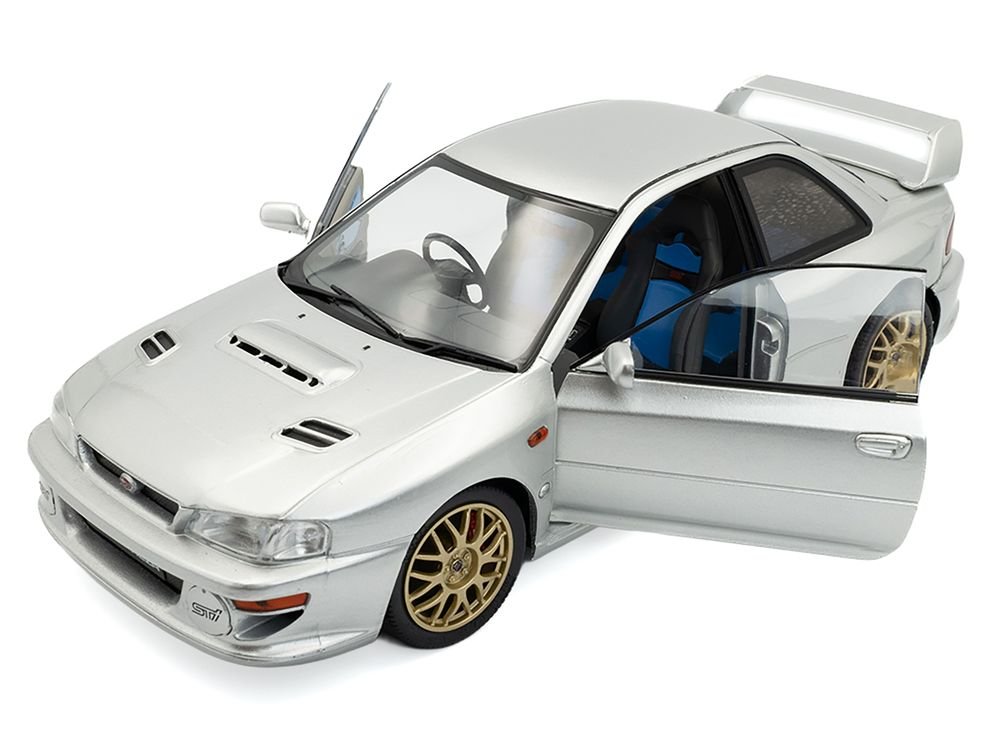 1998 Subaru Impreza 22B RHD (Right Hand Drive) Silver Metallic with Gold Wheels 1/18 Diecast Model Car by Solido view 2