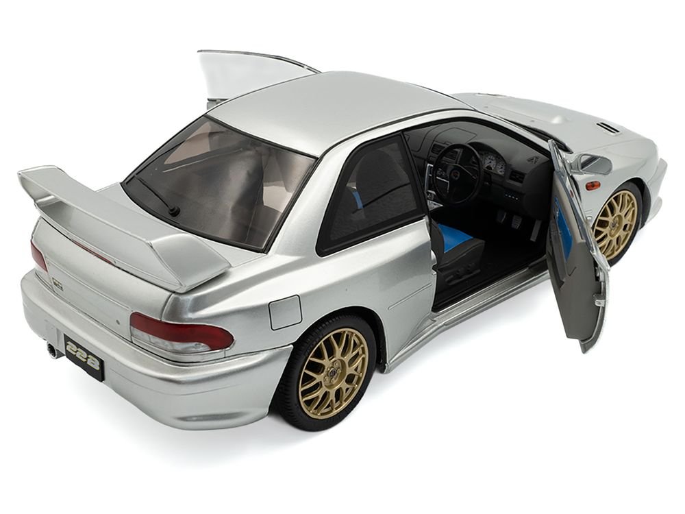 1998 Subaru Impreza 22B RHD (Right Hand Drive) Silver Metallic with Gold Wheels 1/18 Diecast Model Car by Solido view 5