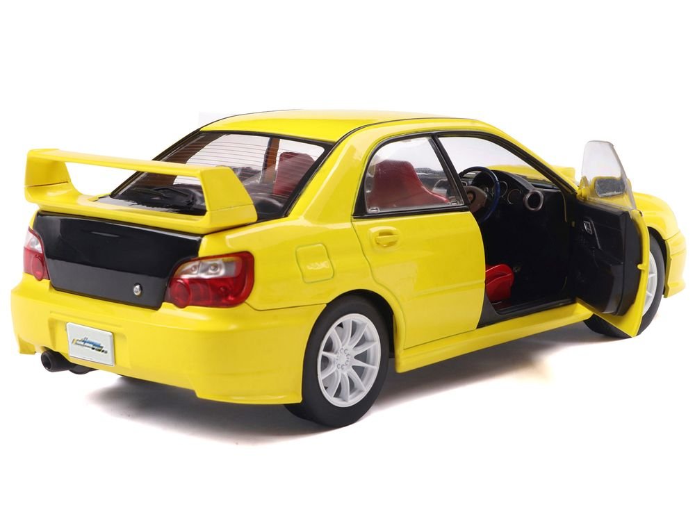 2003 Subaru Impreza WRX STI RHD (Right Hand Drive) Yellow with Carbon Hood 1/18 Diecast Model Car by Solido view 4