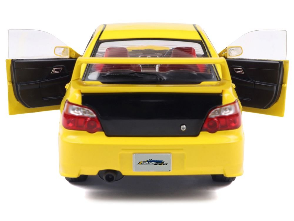 2003 Subaru Impreza WRX STI RHD (Right Hand Drive) Yellow with Carbon Hood 1/18 Diecast Model Car by Solido view 5