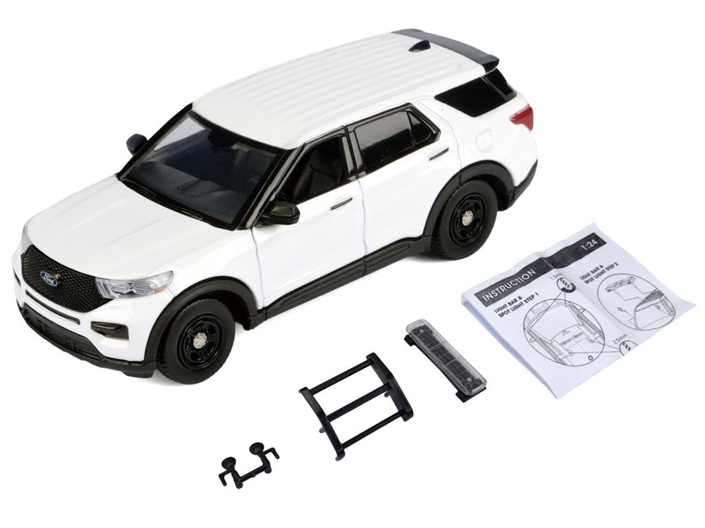 2022 Ford Police Interceptor Utility Unmarked White "Builder's Kit" "Law Enforcement and Public Service" Series 1/24 Diecast Model Car by Motormax view 2