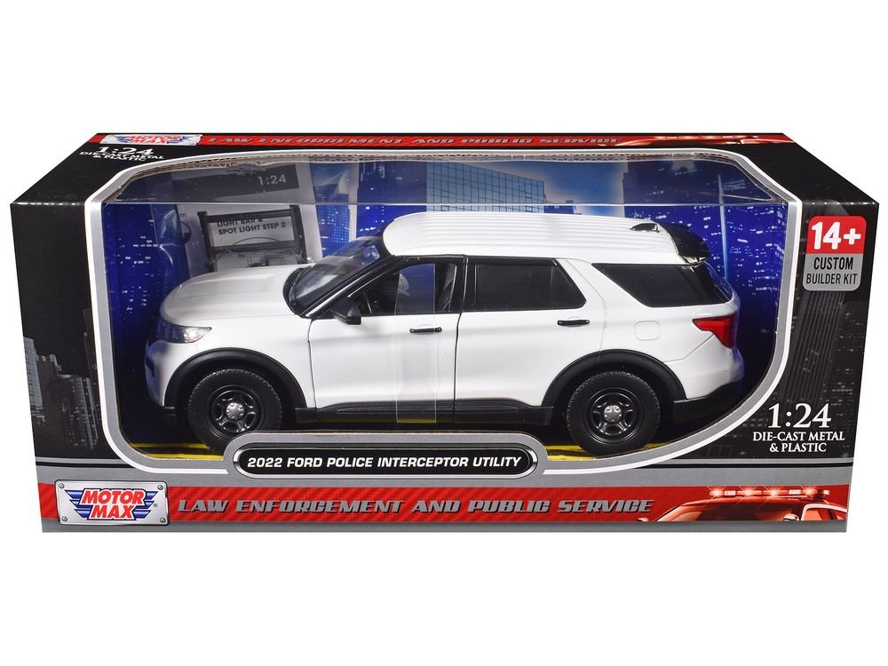 2022 Ford Police Interceptor Utility Unmarked White "Builder's Kit" "Law Enforcement and Public Service" Series 1/24 Diecast Model Car by Motormax view 3
