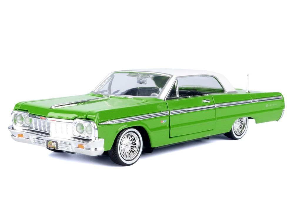 1964 Chevrolet Impala Lowrider Hard Top Green with White Top "Get Low" Series 1/24 Diecast Model Car by Motormax view 2