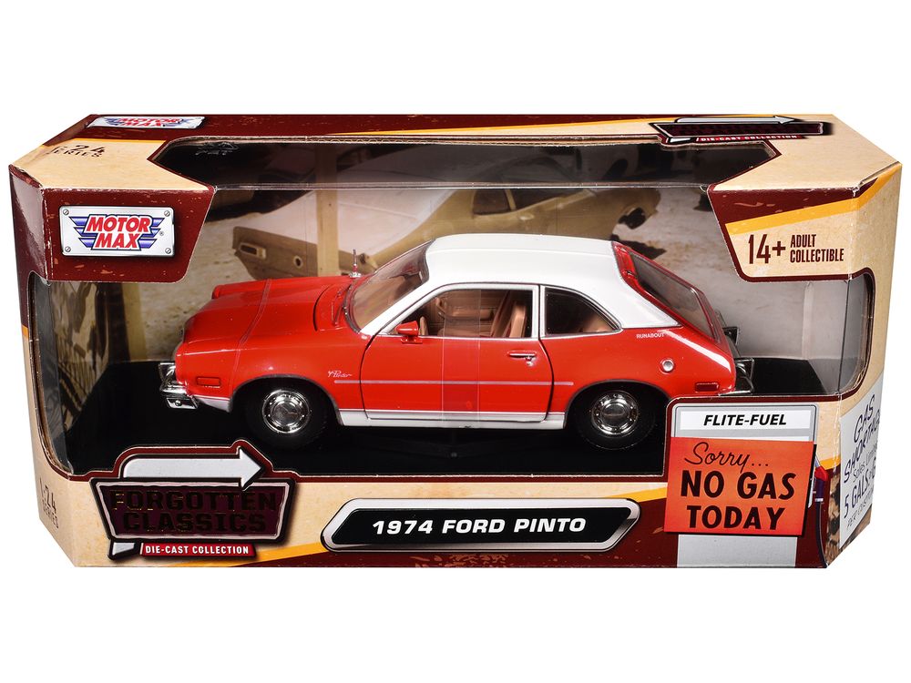 1974 Ford Pinto Orange with White Top "Forgotten Classics" Series 1/24 Diecast Model Car by Motormax view 3