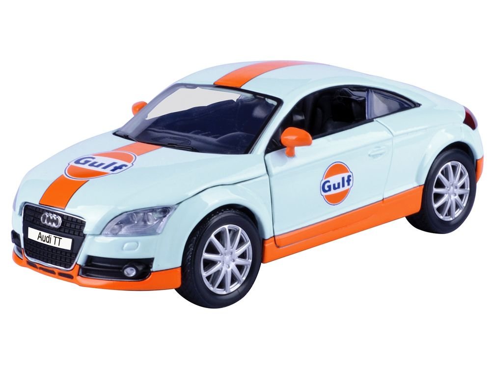 Audi TT Coupe "Gulf Oil" Light Blue with Orange Stripes "Gulf Die-Cast Collection" 1/24 Diecast Model Car by Motormax view 2