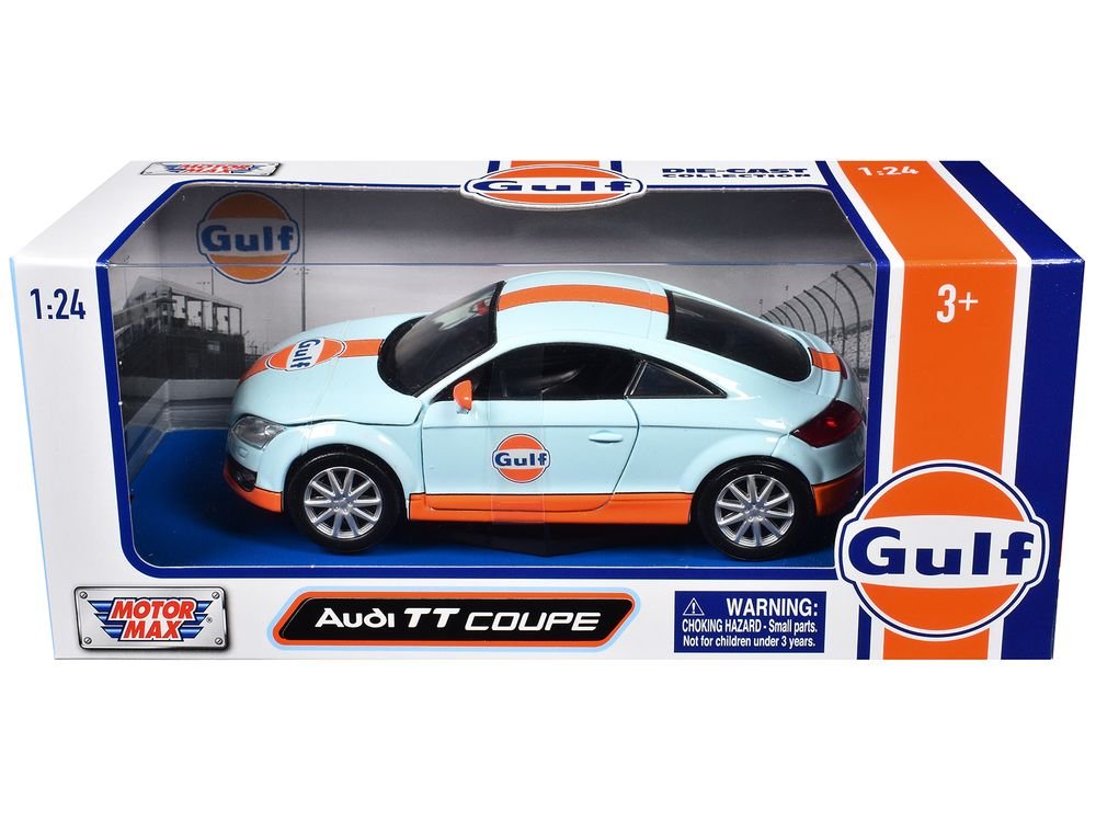 Audi TT Coupe "Gulf Oil" Light Blue with Orange Stripes "Gulf Die-Cast Collection" 1/24 Diecast Model Car by Motormax view 3