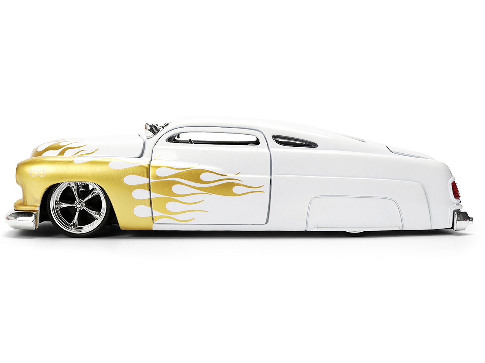 1951 Mercury Coupe White with Gold Flames "Bigtime Muscle" Series 1/24 Diecast Model Car by Jada view 3