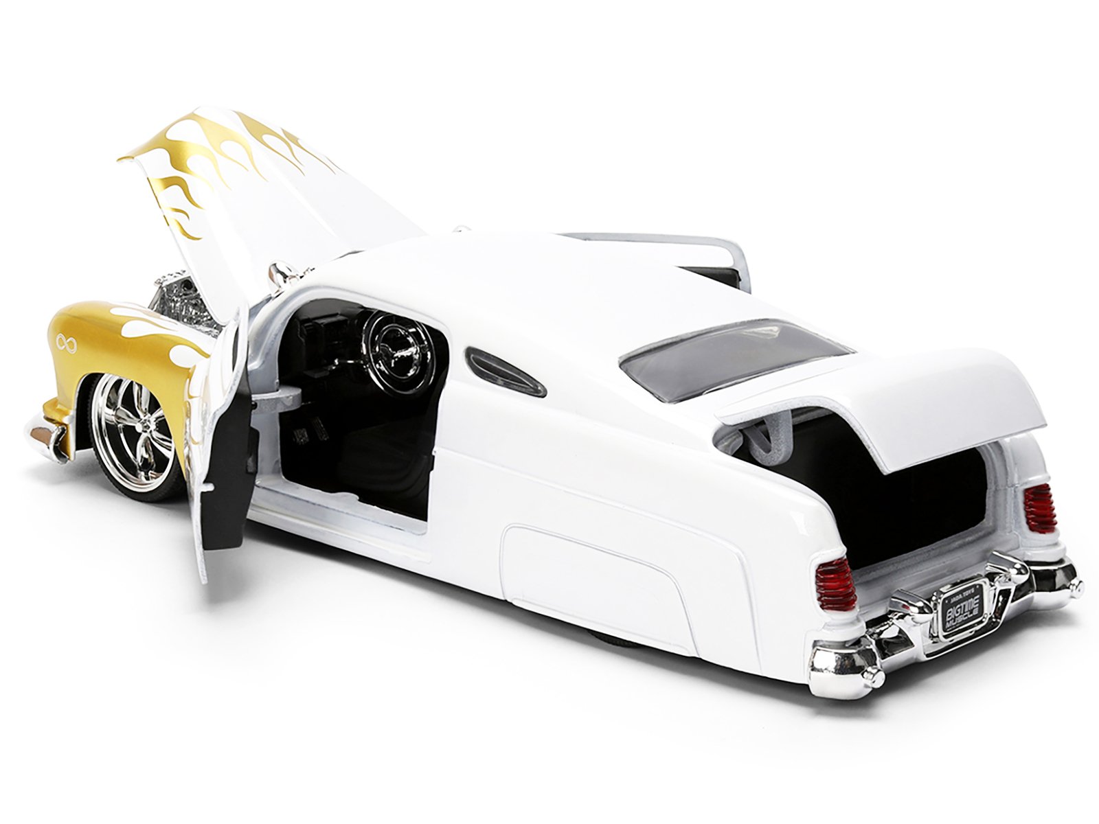 1951 Mercury Coupe White with Gold Flames "Bigtime Muscle" Series 1/24 Diecast Model Car by Jada view 4
