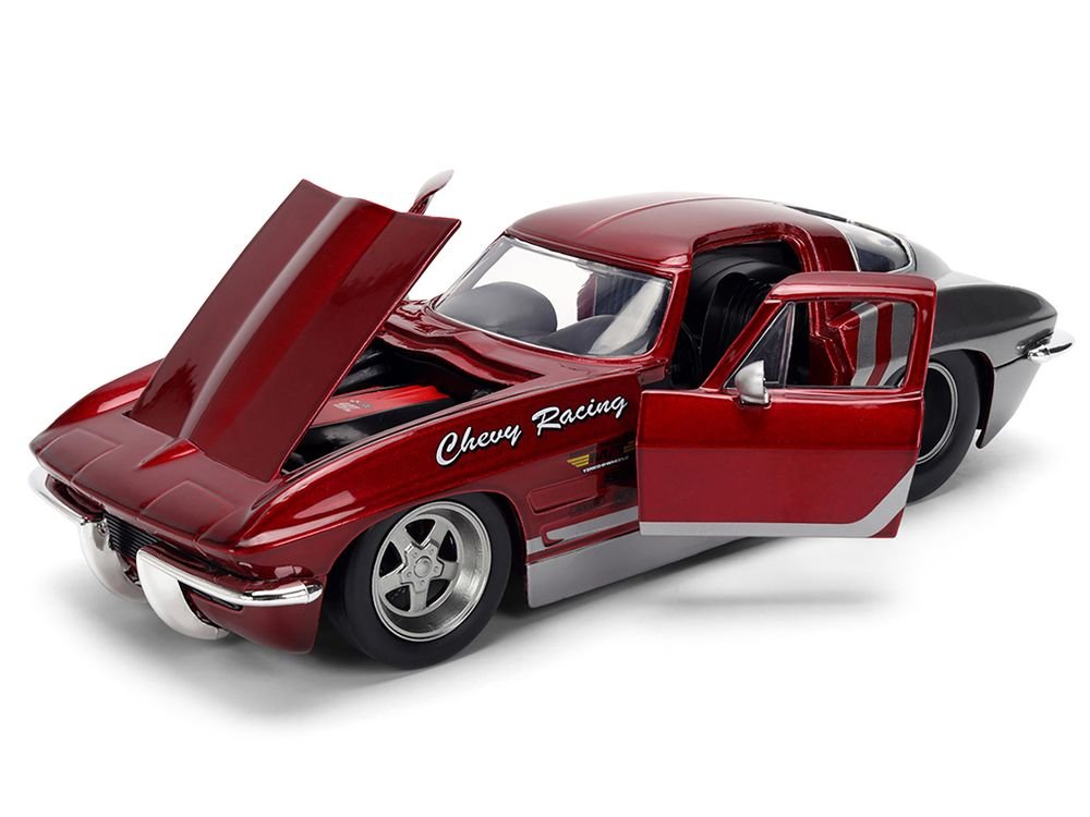 1963 Chevrolet Corvette Stingray "Chevy Racing" Red Metallic and Gray "Bigtime Muscle" Series 1/24 Diecast Model Car by Jada view 2