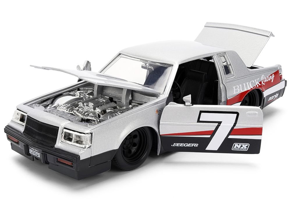 1987 Buick Grand National #7 "Buick Racing" Matt Silver Metallic with Red and Black Stripes "Bigtime Muscle" Series 1/24 Diecast Model by Jada view 2