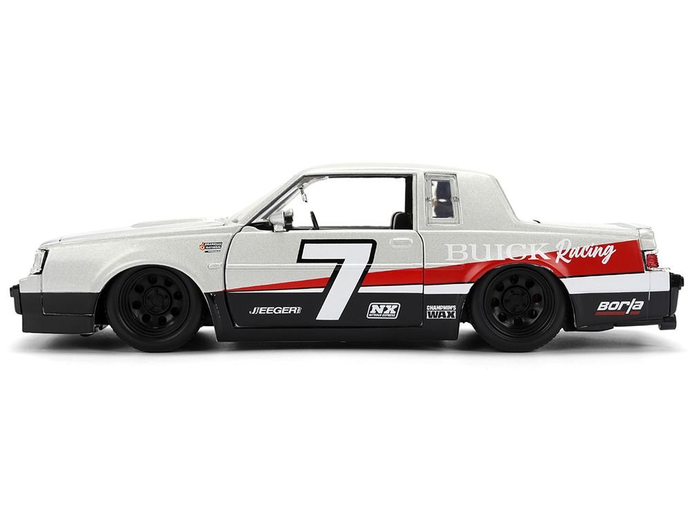 1987 Buick Grand National #7 "Buick Racing" Matt Silver Metallic with Red and Black Stripes "Bigtime Muscle" Series 1/24 Diecast Model by Jada view 3