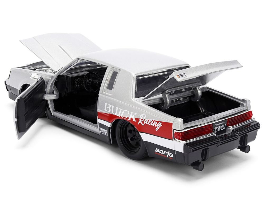 1987 Buick Grand National #7 "Buick Racing" Matt Silver Metallic with Red and Black Stripes "Bigtime Muscle" Series 1/24 Diecast Model by Jada view 4