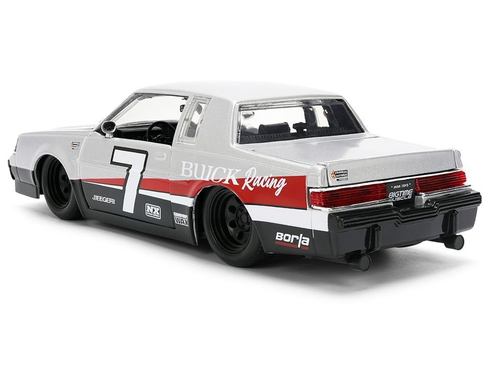 1987 Buick Grand National #7 "Buick Racing" Matt Silver Metallic with Red and Black Stripes "Bigtime Muscle" Series 1/24 Diecast Model by Jada view 5