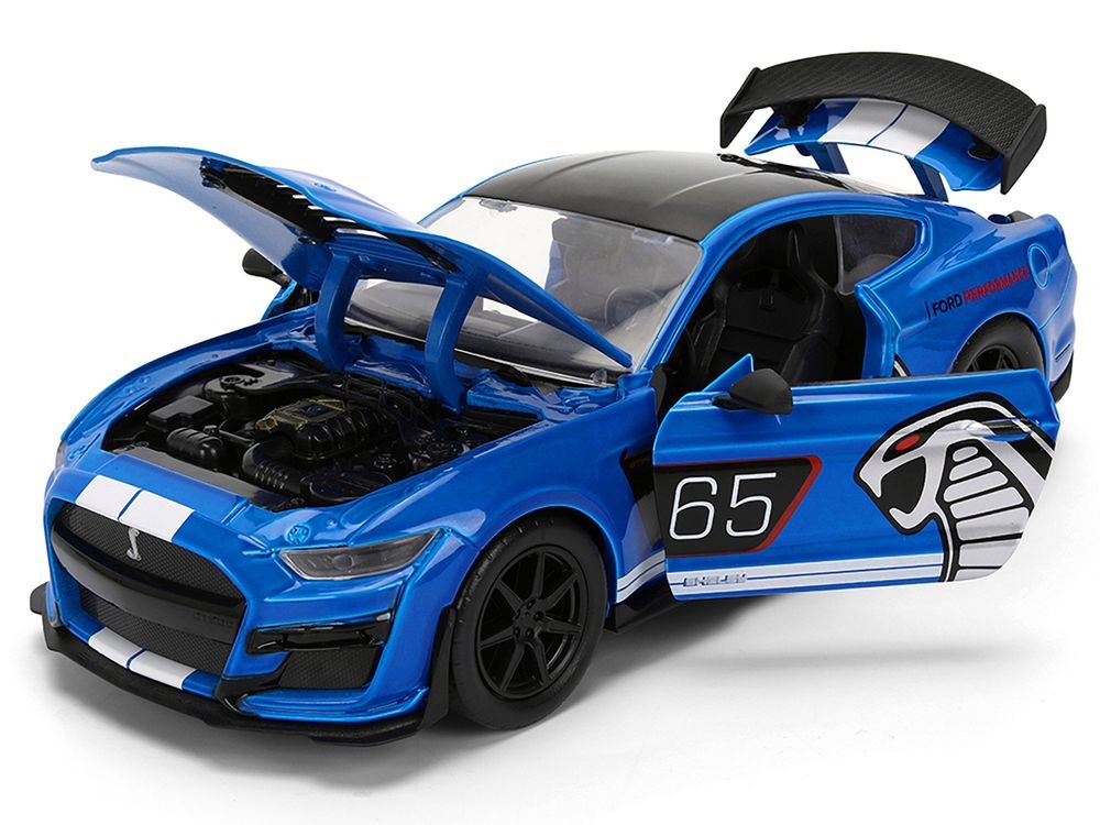 2020 Ford Mustang Shelby GT500 #65 "Ford Performance" Blue with Black Top and White Stripes "Bigtime Muscle" Series 1/24 Diecast Model Car by Jada view 2