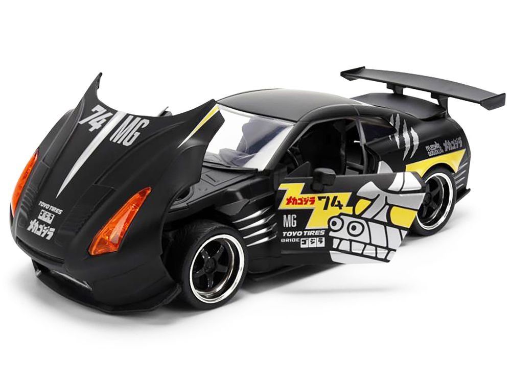 2009 Nissan GT-R (R35) Ben Sopra Matt Black with "Mechagodzilla" Graphics "Hollywood Rides" Series 1/24 Diecast Model Car by Jada view 2