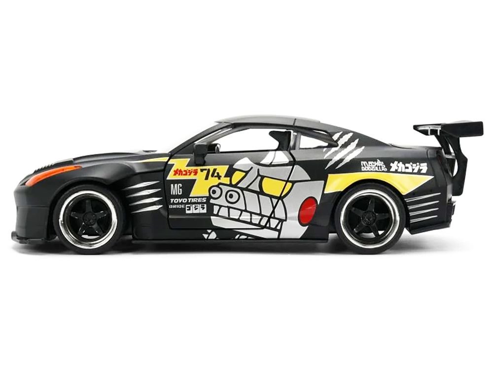 2009 Nissan GT-R (R35) Ben Sopra Matt Black with "Mechagodzilla" Graphics "Hollywood Rides" Series 1/24 Diecast Model Car by Jada view 3