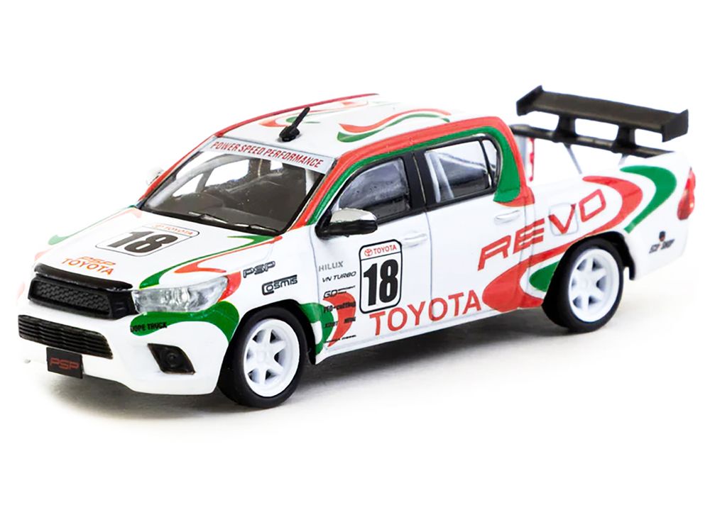 Toyota Hilux Pickup Truck RHD (Right Hand Drive) #18 White with Red and Green Graphics "Hobby64" Series 1/64 Diecast Model Car by Tarmac Works view 2