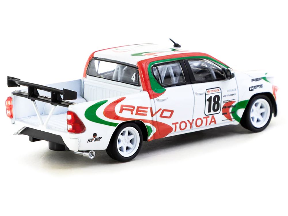 Toyota Hilux Pickup Truck RHD (Right Hand Drive) #18 White with Red and Green Graphics "Hobby64" Series 1/64 Diecast Model Car by Tarmac Works view 3