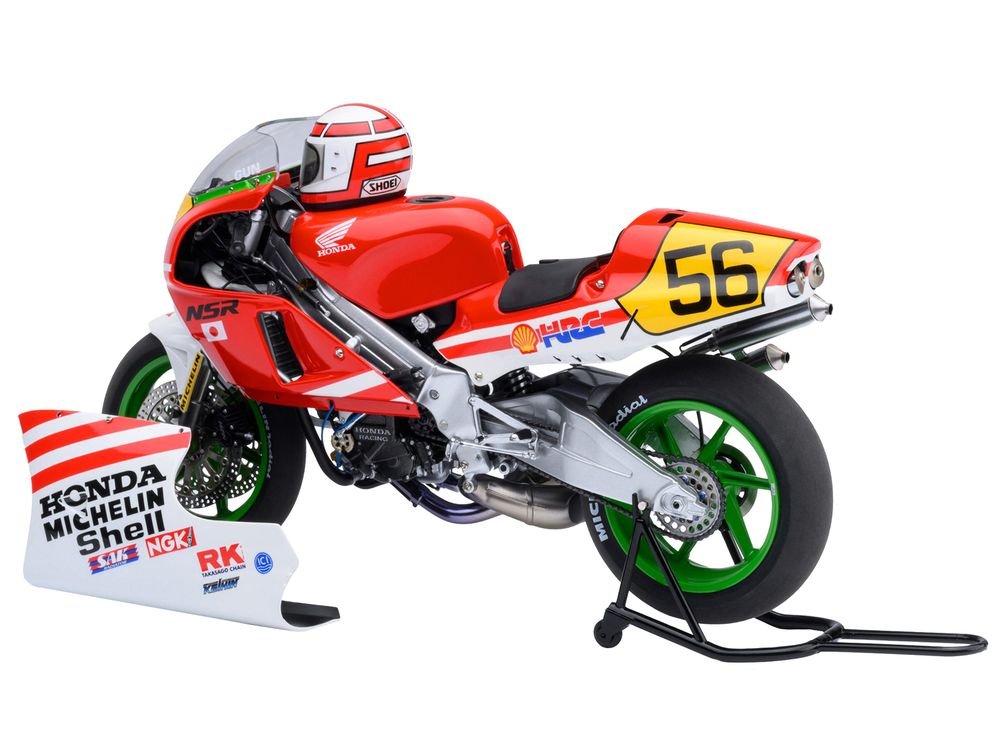 Honda NSR500 WGP500 Motorcycle #56 Red and White with Helmet "Baribari Legend" (1986) OVA 1/12 Model by Autoart view 2