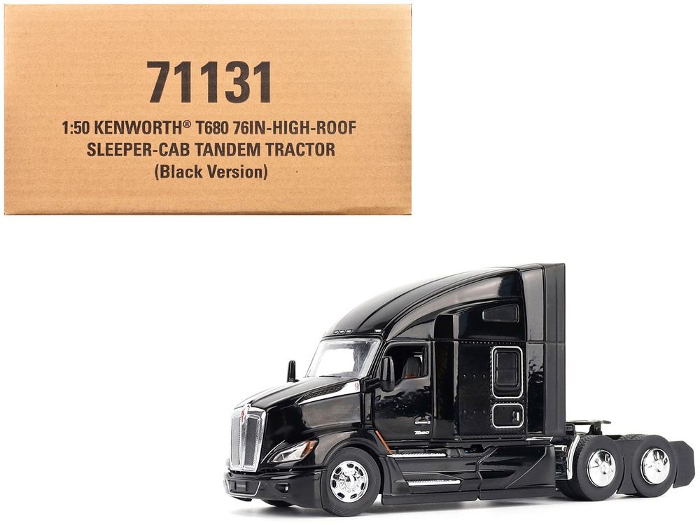 Kenworth T680 76" High Roof Sleeper Cab Truck Tractor Black "Transport Series" 1/50 Diecast Model by Diecast Masters