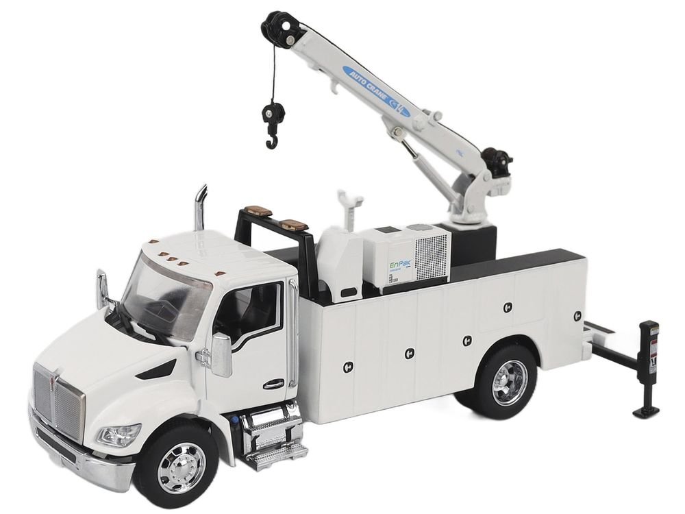 Kenworth T380 Auto-Crane Titan 85-Body HC14-Crane Work Truck with Miller EnPak White "Transport Series" 1/50 Diecast Model by Diecast Masters view 2