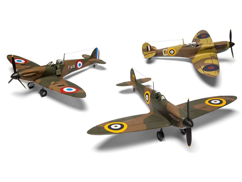 Level 2 Model Kit Supermarine Spitfire Mk.I Fighter Aircraft with 3 Scheme Options 1/48 Plastic Model Kit by Airfix view 2