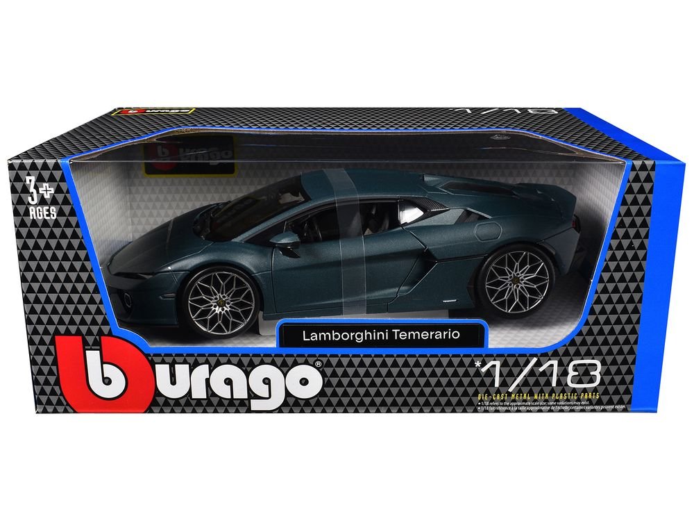 Lamborghini Temerario Matt Blue Metallic 1/18 Diecast Model Car by Bburago view 3