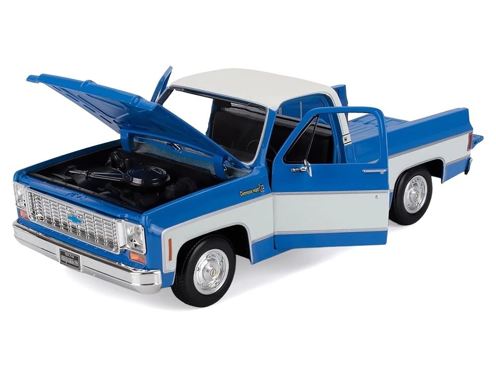 1974 Chevrolet C10 Cheyenne Super Pickup Truck Blue and White "Special Edition" Series 1/18 Diecast Model Car by Maisto view 2