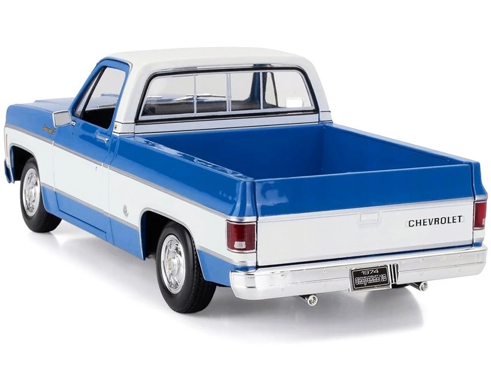 1974 Chevrolet C10 Cheyenne Super Pickup Truck Blue and White "Special Edition" Series 1/18 Diecast Model Car by Maisto view 5