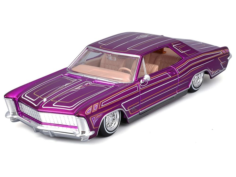 1965 Buick Riviera Lowrider Purple Metallic with Graphics "Lowriders" Series 1/26 Diecast Model Car by Maisto view 2