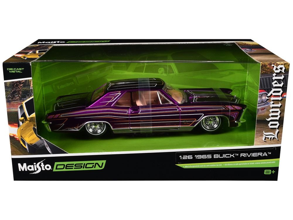 1965 Buick Riviera Lowrider Purple Metallic with Graphics "Lowriders" Series 1/26 Diecast Model Car by Maisto view 3