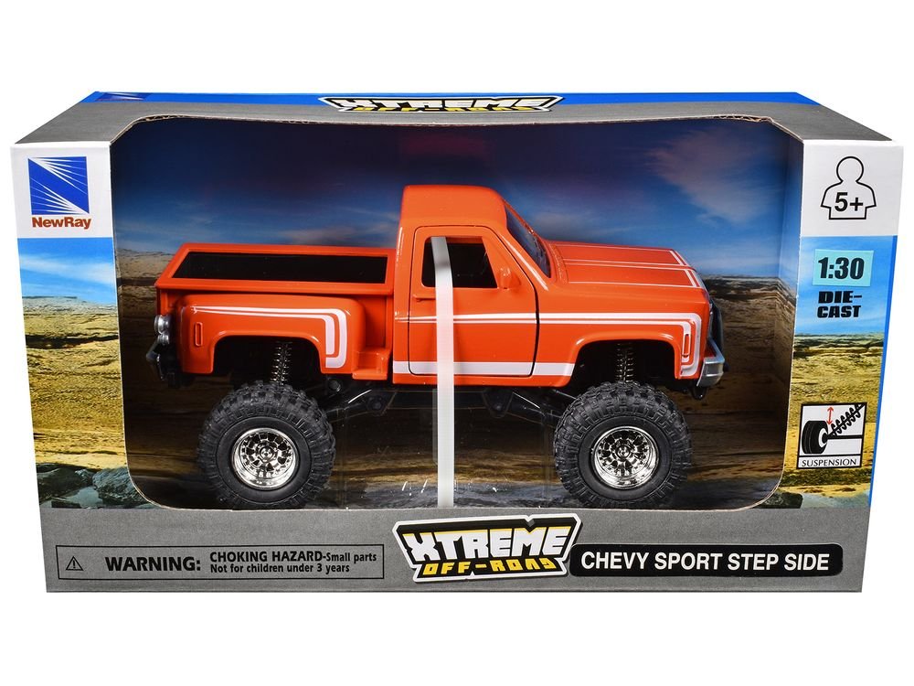 Chevrolet Sport Step Side Pickup Truck Orange with White Graphics "Xtreme Off-Road" Series 1/30 Diecast Model by New Ray view 3