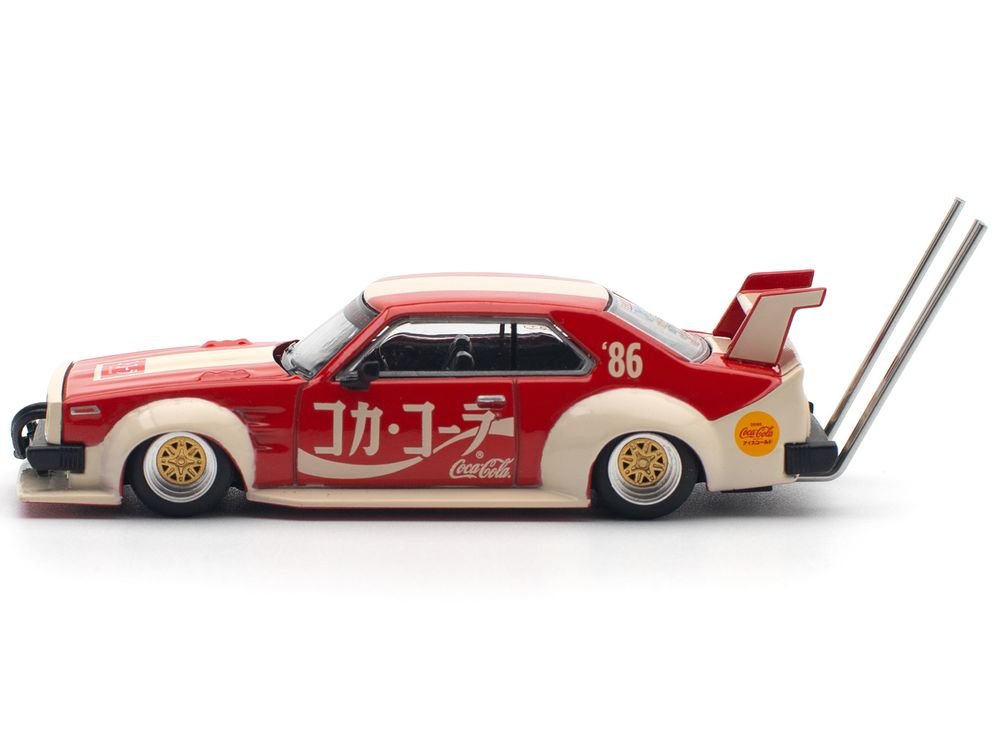 Skyline GT-R V8 Drift "Hakosuka" RHD (Right Hand Drive) "Coca-Cola (Japan)" Red and Cream 1/64 Diecast Model Car by Pop Race view 3
