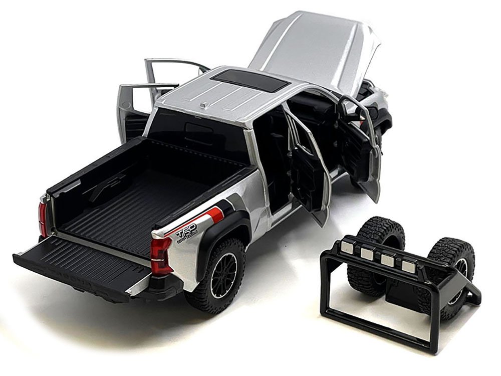 2024 Toyota Tacoma TRD Off Road Edition Pickup Truck Silver Metallic with TRD Stripes with Sunroof and Wheel Rack Limited Edition to 2400 pieces Worldwide 1/24 Diecast Model Car view 3