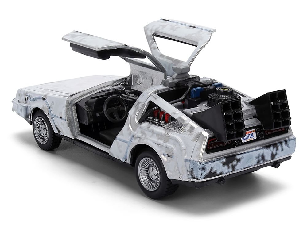 DMC DeLorean Time Machine Brushed Metal (Frost Version) "Back to the Future" (1985) Movie "40th Anniversary" Special Packaging "Hollywood Rides" Series 1/32 Diecast Model Car by Jada view 3