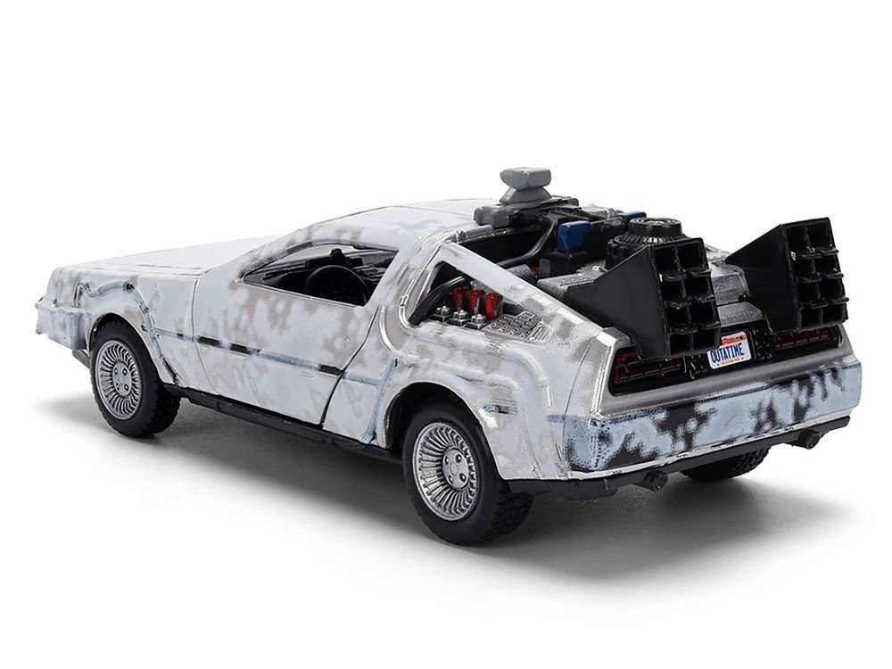DMC DeLorean Time Machine Brushed Metal (Frost Version) "Back to the Future" (1985) Movie "40th Anniversary" Special Packaging "Hollywood Rides" Series 1/32 Diecast Model Car by Jada view 4
