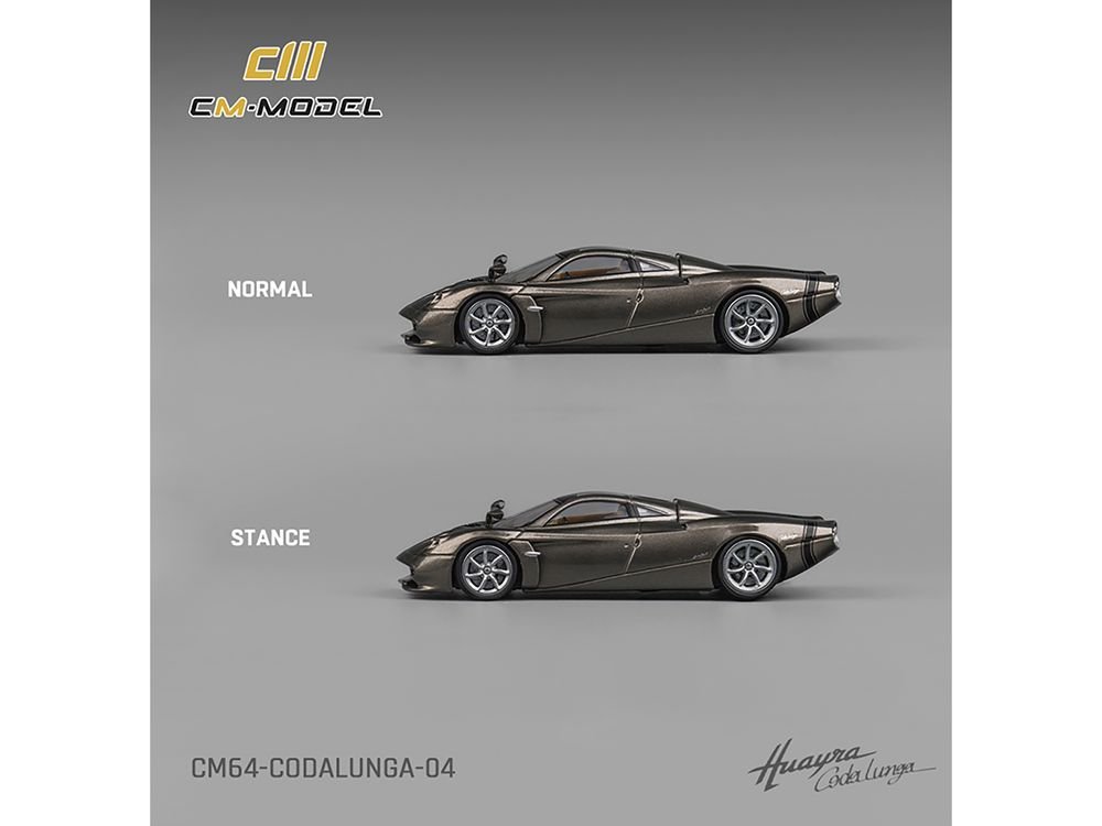 Pagani Huayra Codalunga Gun Metal Gray Metallic with Sunroof and Extra Wheels 1/64 Diecast Model Car by CM Model view 4