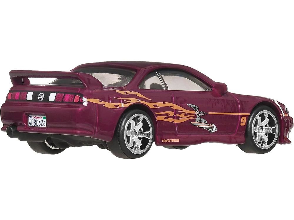 Nissan 240SX (S14) RHD (Right Hand Drive) Maroon with Graphics "The Fast and the Furious" (2001) Movie "Fast & Furious" Series Diecast Model Car by Hot Wheels view 3