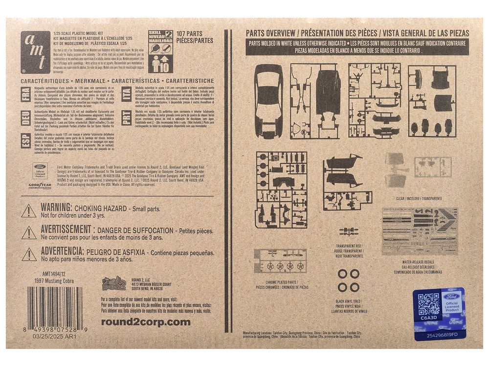 Skill 2 Model Kit 1997 Ford Mustang Cobra 1/25 Scale Model by AMT view 4