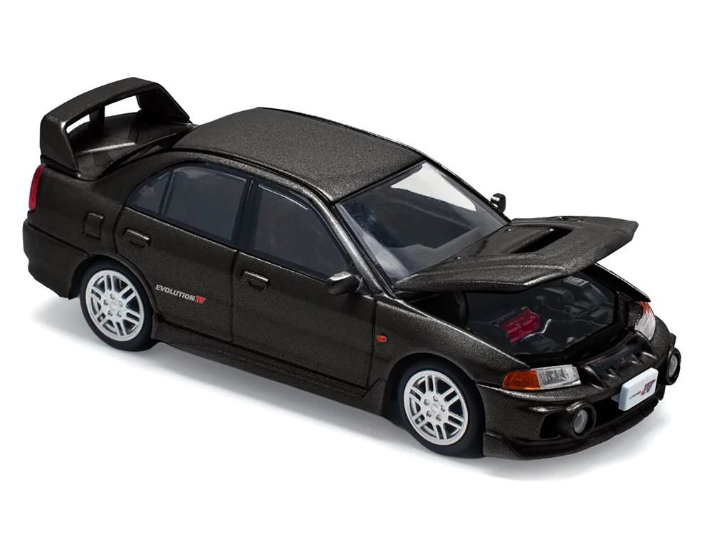 Mitsubishi Lancer Evolution IV RHD (Right Hand Drive) Pyrenees Black Pearl 1/64 Diecast Model Car by Pop Race view 2