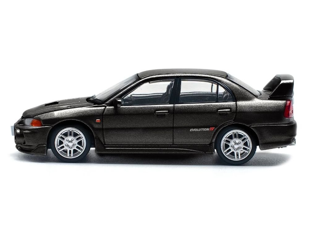 Mitsubishi Lancer Evolution IV RHD (Right Hand Drive) Pyrenees Black Pearl 1/64 Diecast Model Car by Pop Race view 3