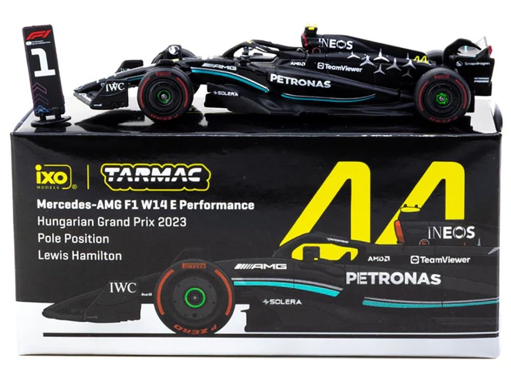 Mercedes-AMG F1 W14 E Performance #44 Lewis Hamilton Pole Position Formula One F1 "Hungarian GP" (2023) "Global64" Series 1/64 Diecast Model Car by Tarmac Works view 3