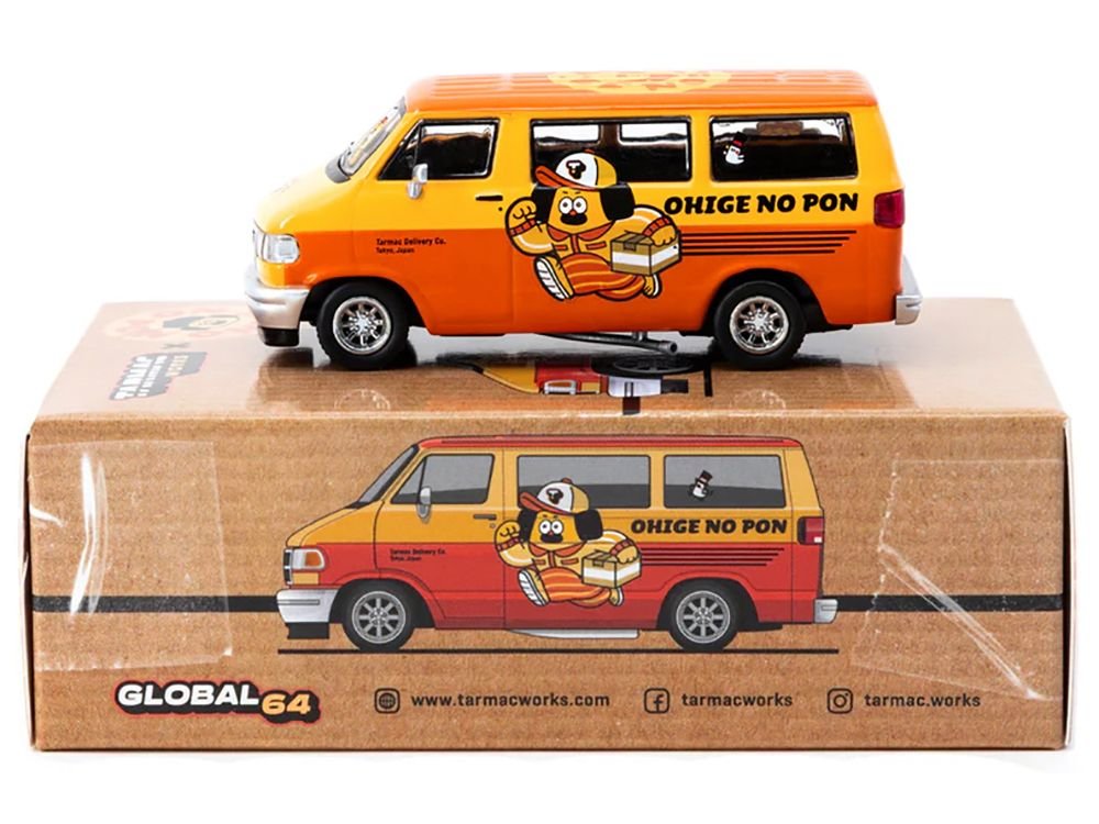 Dodge Van "Ohige no Pon" Orange Two-Tone "Global64" Series 1/64 Diecast Model by Tarmac Works view 3
