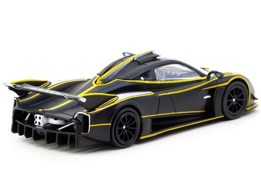 Pagani Huayra R Matt Black with Silver Accents and Yellow Stripes "Global64" Series 1/64 Diecast Model by Tarmac Works view 2