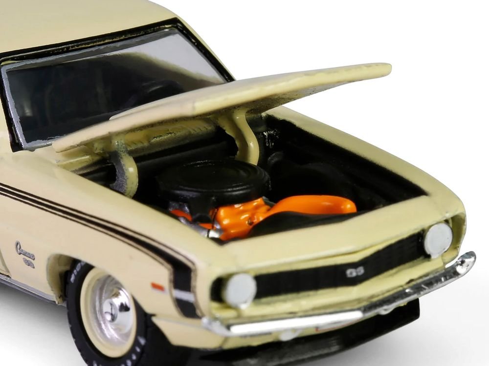 1969 Chevrolet Camaro SS 396 Butternut Yellow with Black Stripes "Barrett-Jackson" Series 15 1/64 Diecast Model Car by Greenlight view 2