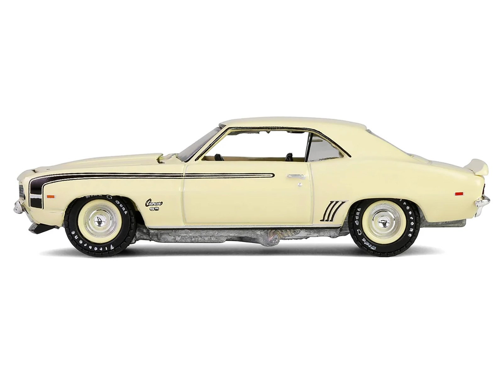 1969 Chevrolet Camaro SS 396 Butternut Yellow with Black Stripes "Barrett-Jackson" Series 15 1/64 Diecast Model Car by Greenlight view 3