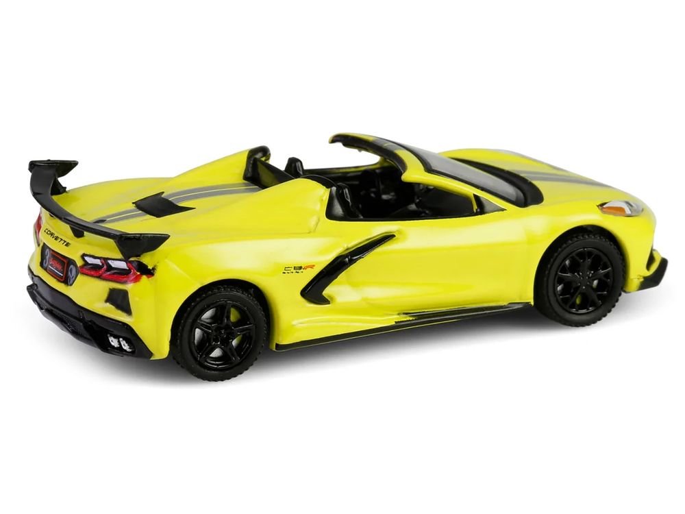 2022 Chevrolet Corvette C8.R Convertible Yellow with Silver Stripes "Barrett-Jackson" Series 15 1/64 Diecast Model Car by Greenlight view 3